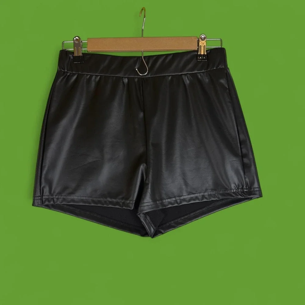 SHEIN Black Faux Leather Shorts High Waisted Edgy Streetwear Size L